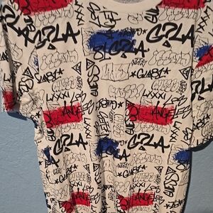 Graphic Print T-Shirt in Red, Blue, and Black